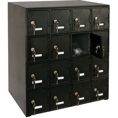 United Visual Products 4-Tier 16 Door Locker avec serrures à clés, 22 » L x 16"P x 26"H, noir, assemblé