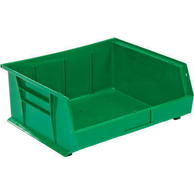 Global Industrial Plastic Stack & Hang Bin, 16-1/2"W x 14-3/4"D x 7"H, Green - Pkg Qty 6