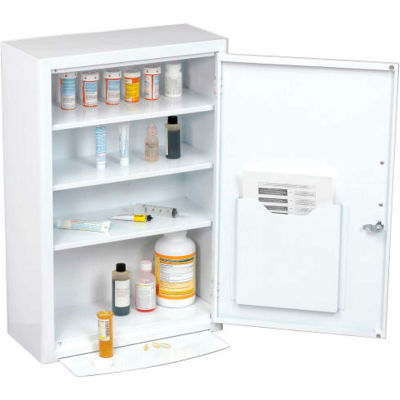 Global Industrial™ Medicine Cabinet with Pull-Out Shelf, 18"W x 8"D x 27"H, Blanc