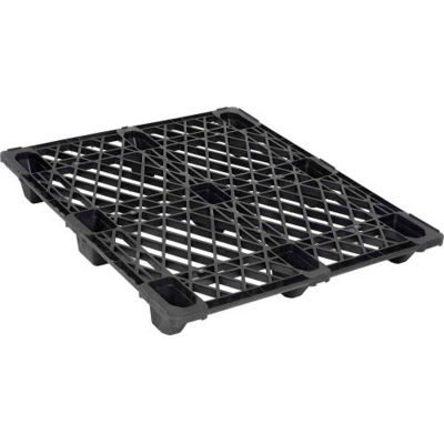 Nestable Shipping Open Deck Pallet, Plastic, 4-Way Entry, 48" x 40", 3500 Lb Static Cap, Black