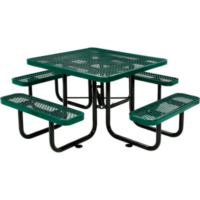 Table de pique-nique carrée industrielle™ mondiale de 46 pouces, métal déployé, vert