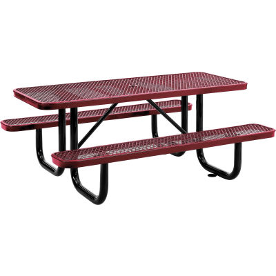 Table de pique-nique rectangulaire Global Industrial™ 6', métal déployé, rouge