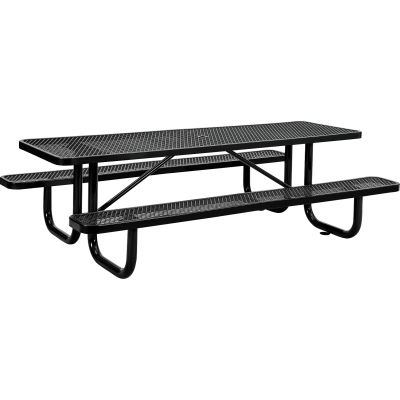 Global Industrial 8 ft. Rectangular Outdoor Steel Picnic Table, Expanded Metal, Black