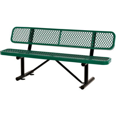 Global Industrial™ 6 ft. Outdoor Steel Bench with Backrest - Expanded Metal - Green