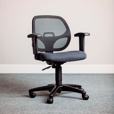 Interion® chaise de bureau en maille avec bras mi-arrière et réglables, tissu, gris