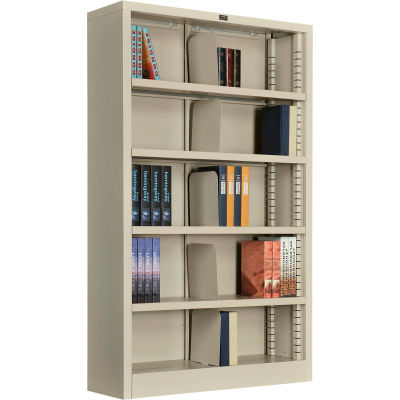 Interion® All Steel Bookcase 36" W x 12" D x 60" H Putty 5 Ouvertures