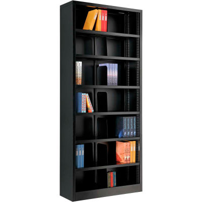 Interion® All Steel Bookcase 36" W x 12" D x 84" H Black 7 Ouvertures