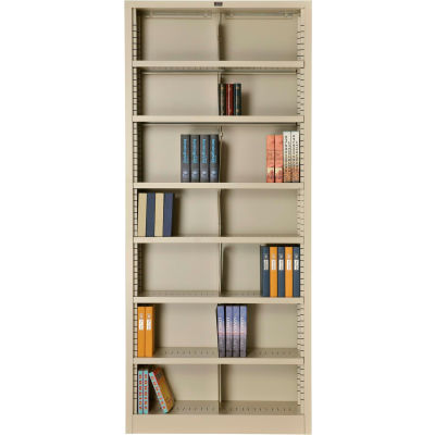 Interion® All Steel Bookcase 36" W x 12" D x 84" H Putty 7 Ouvertures