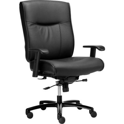 Interion® grande et haute chaise en cuir avec le dos élevé et les bras réglables, cuir, noir
