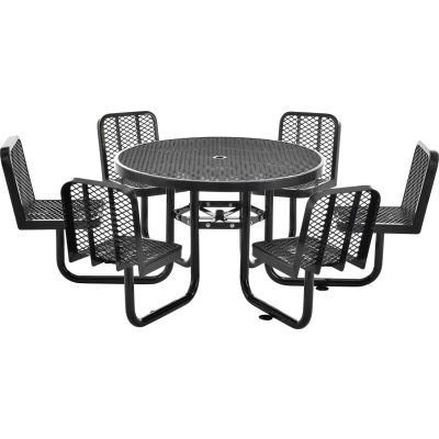 Table de pique-nique ronde Global Industrial™ 46 » avec 6 sièges, métal déployé, noir