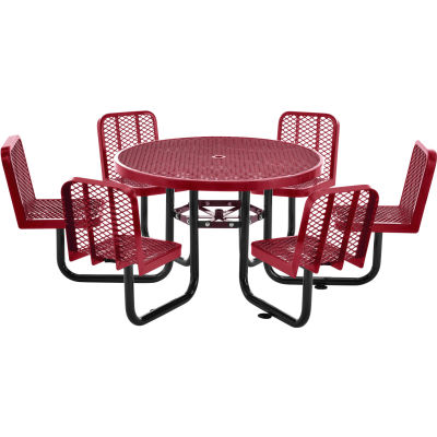 Table de pique-nique ronde Global Industrial™ 46 » avec 6 sièges, métal déployé, rouge