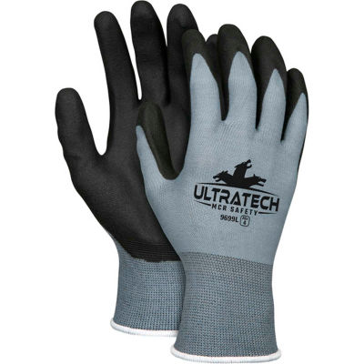 MCR Safety UltraTech® Gants de travail 15 Gauge Gris Nylon Coque Noir HPT Paume et bout des doigts, XXL