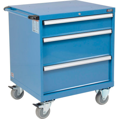 Global Industrial™ Mobile Modular Drawer Cabinet, 3 Drawers, w/Lock, 30"Wx27"Dx37"H, Blue