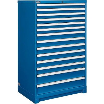 Global Industrial™ Modular Drawer Cabinet, 14 tiroirs, avec serrure, 36 « L x 24 « P x 57 « H, Bleu