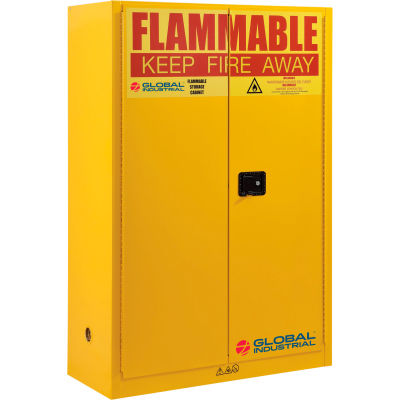 Global Industrial Flammable Cabinet, Manual Close Double Door, 45 Gallon, 43"Wx18"Dx65"H