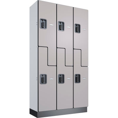 Global Industrial™ Casier numérique en bois à 2 niveaux et 6 portes, 36 po L x 15 po P x 72 po H, gris, non assemblé