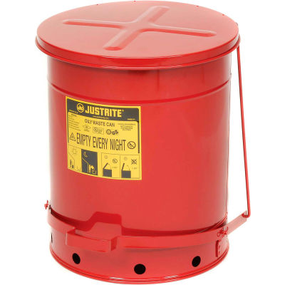 Justrite 14 Gallon Oily Waste Can, Red - 09500