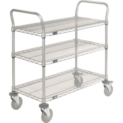Nexel® Utility Cart w/3 Shelves & Poly Brake Casters, 1200 lb. Cap, 36"L x 18"W x 39"H