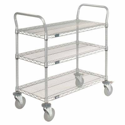 Nexel® Utility Cart w/3 Shelves & Poly Brake Casters, 1200 lb. Cap, 48"L x 24"W x 39"H