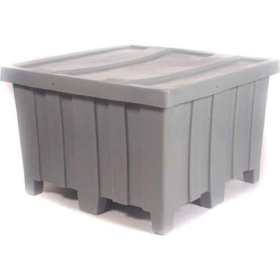 Forkliftable Bulk Shipping Container with Lid - 44"L x 44"W x 29-1/2"H, Black