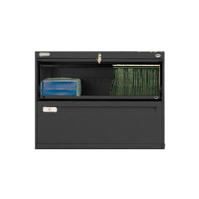 Deluxe Retracting Front Lateral File Cabinet 42"W X 28"H - Black