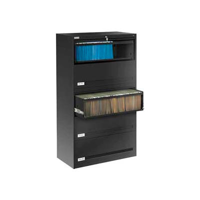 Deluxe Retracting Front Lateral File Cabinet 42"W X 65"H - Black