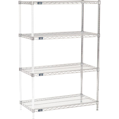 Nexel® Chrome, 4 Tier, Wire Shelving Add-On Unit, 36"W x 18"D x 54"H