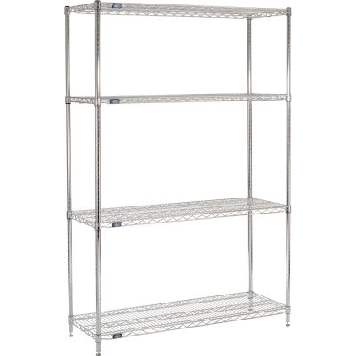 Nexel® 4 Shelf, Chrome Wire Shelving Unit, Starter, 48"W x 18"D x 74"H