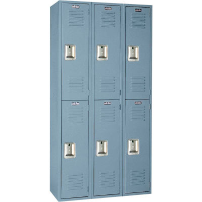 Lyon Double Tier 6 Door Steel Locker With Recessed Handle, 12"Wx18"Dx36"H, Gray, Assembled