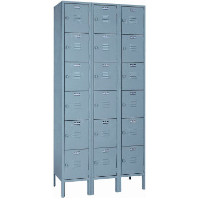Lyon Six Tier 18 Door Steel Locker With Hasp Handle, 12"Wx18"Dx12"H, Gray, Assembled