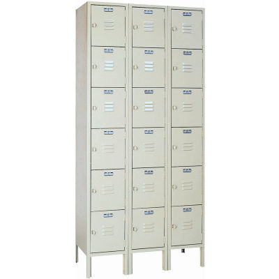 Lyon Six Tier 18 Door Steel Locker With Hasp Handle, 12"Wx18"Dx12"H, Putty, Assembled