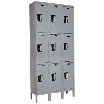 Hallowell® 3-Tier 9 Door Maintenance-Free Quiet Locker, 12"Wx18"Dx24"H, Gray, Unassembled