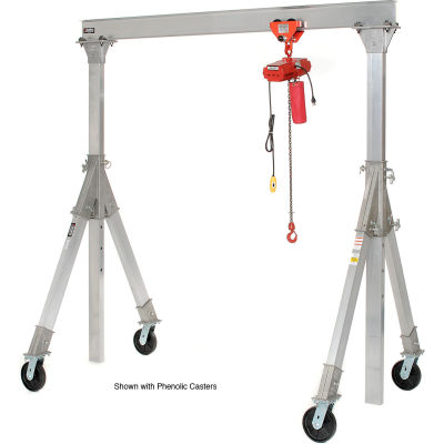 Grue de portique en aluminium de hauteur réglable, 10'W x 10'-12'6"H, roulettes pneumatiques 1500 lb