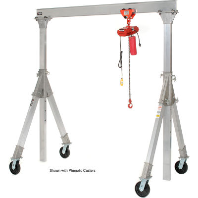 Adjustable Height Aluminum Gantry Crane, 12'W x 10'-12'6"H, Pneumatic Casters 1500 Lb