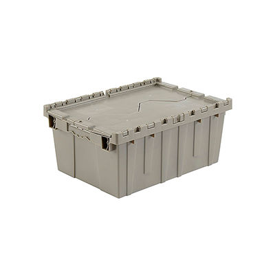 Global Industrial Plastic Attached Lid Shipping & Storage Container 21-7/8x15-1/4x9-11/16 Gray