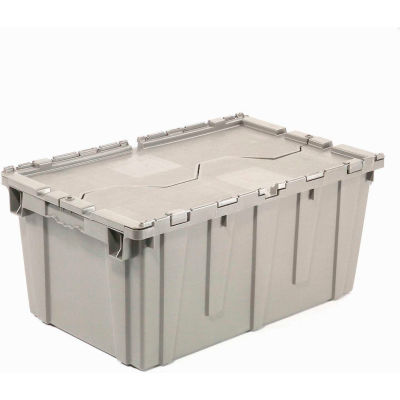 Global Industrial Plastic Attached Lid Shipping & Storage Container 21-7/8x15-1/4x12-7/8 Gray