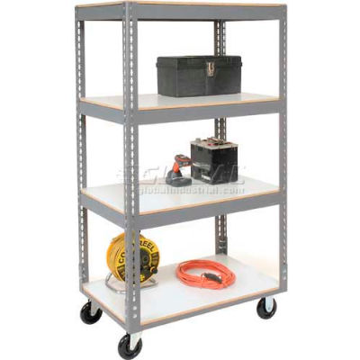 Global Industrial® Boltless Shelf Truck w/4 Shelves & Poly Casters, 36"L x 24"W x 65"H, Gray