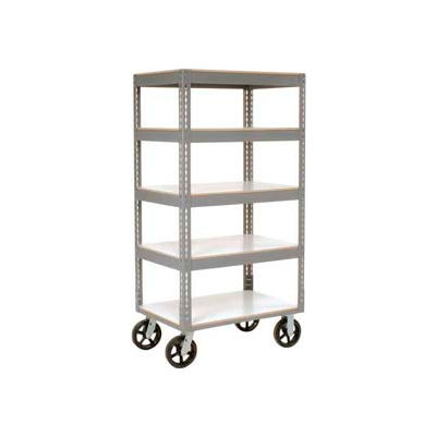 Global Industrial Easy Adjust Boltless 5 Shelf Truck 36x24 W/ Laminate Shelves, Rubber Casters