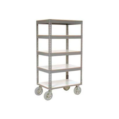 Global Industrial Easy Adj. Boltless 5 Shelf Truck 60x24, Laminate Shelves, Pneumatic Casters