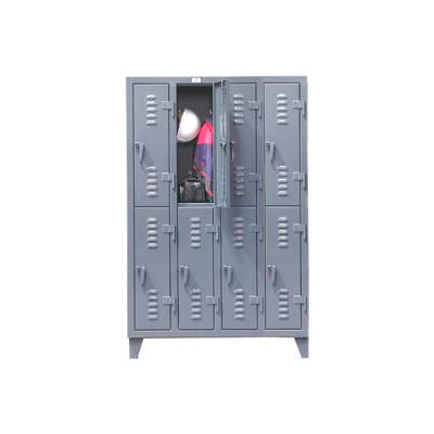 StrongHold® Double Tier 8 Door Welded Slim-Line Locker, 50"Wx18"Dx78"H, Gray, Assembled