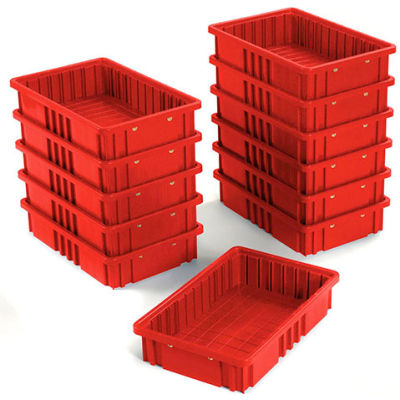 Global Industrial™ Plastic Dividable Grid Container DG92035,16-1/2"L x 10-7/8"W x 3-1/2"H, Rouge - Qté par paquet : 12