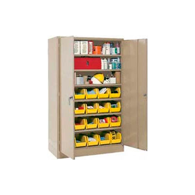 Global Industrial Locking Storage Cabinet 48x24x78, 24 YL Stacking Bins, 6 Shelves Unassembled