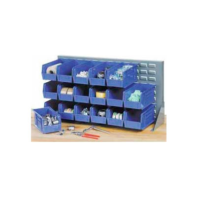 Global Industrial Louvered Bench Rack 36"W x 20"H - 32 of Blue Premium Stacking Bins