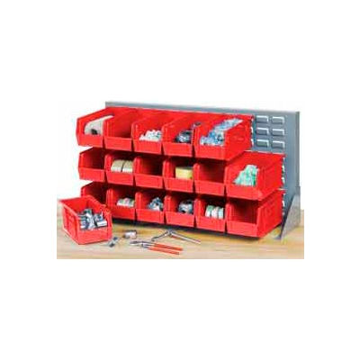 Global Industrial Louvered Bench Rack 36"W x 20"H - 32 of Red Premium Stacking Bins