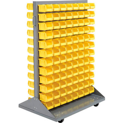 Global Industrial Mobile Double Sided Floor Rack - 192 Blue Stacking Bins 36 x 54