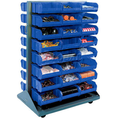 Global Industrial™ Mobile Double Sided Floor Rack - 24 Bacs d’empilage bleus 36 x 54