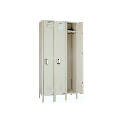 Lyon Single Tier 3 Door Steel Locker With Recessed Handle, 12"Wx12"Dx72"H, Putty, Assembled