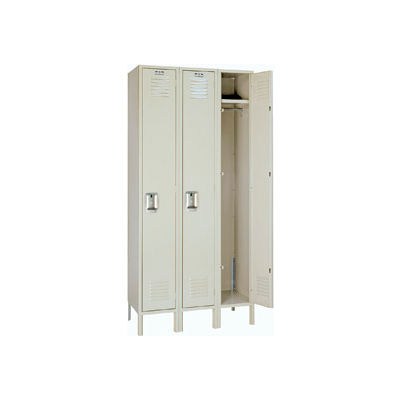 Lyon Single Tier 3 Door Steel Locker With Recessed Handle, 12"Wx12"Dx60"H, Putty, Unassembled