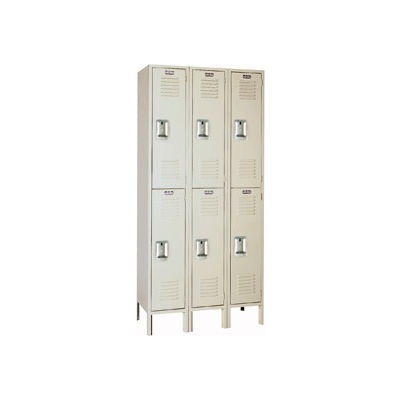Lyon Double Tier 6 Door Steel Locker With Recessed Handle, 12"Wx12"Dx36"H, Putty, Unassembled