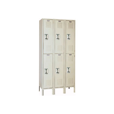 Lyon Double Tier 6 Door Steel Locker With Recessed Handle, 12"Wx15"Dx36"H, Putty, Unassembled